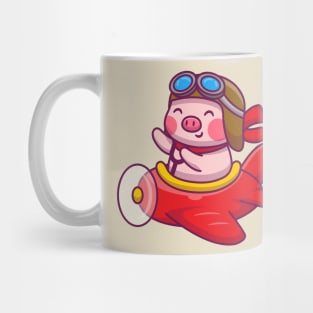 Cute Pig Riding Airplane Mug